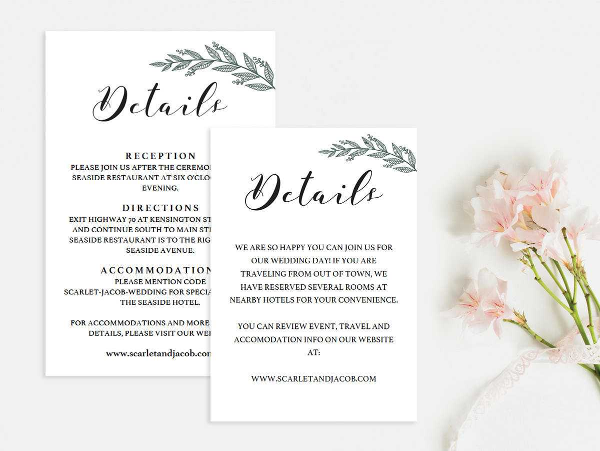 Foliage Wedding Details Card Template Rustic Chic Wedding Information Card  Greenery Wedding Enclosure Cards Green Outdoor Wedding Detail Rb1 Within Wedding Hotel Information Card Template