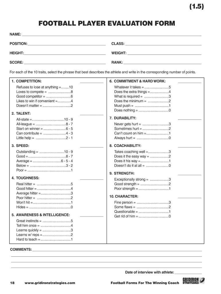 Football Evaluation Form Template – Fill Online, Printable Inside Blank Evaluation Form Template