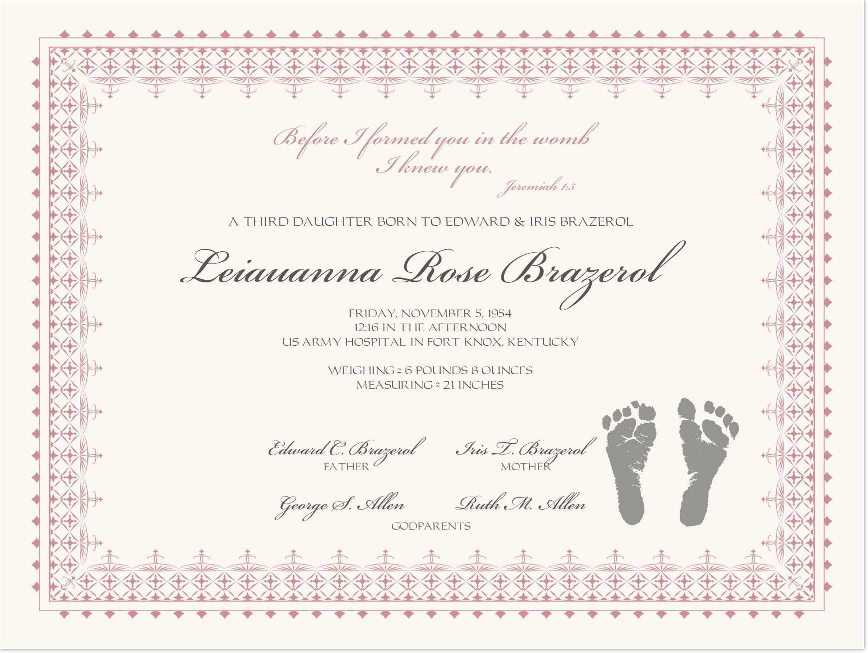 Footprints Baby Certificates | Baby Dedication Certificate For Baby Dedication Certificate Template