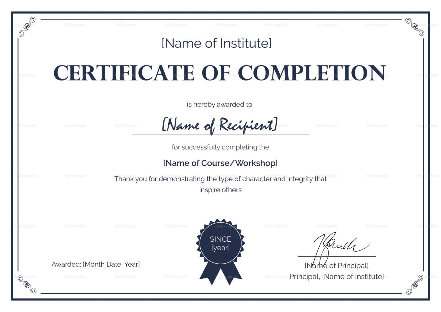 Formal Completion Certificate Template With Certification Of Completion 