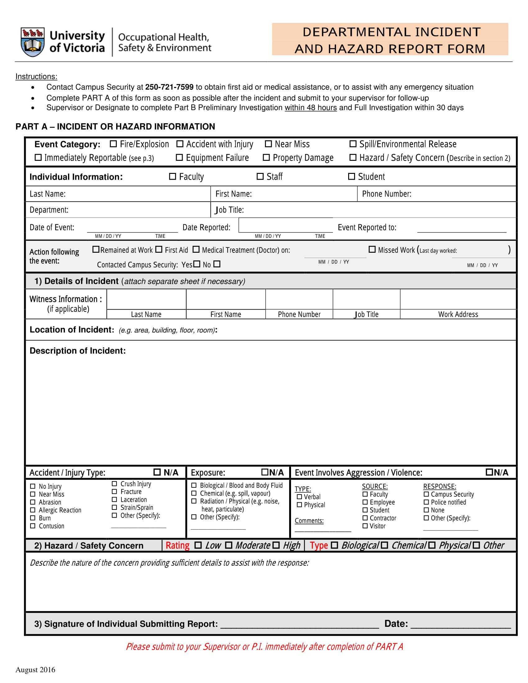 Free 13+ Hazard Report Forms In Word | Pdf In Incident Hazard Report Form Template