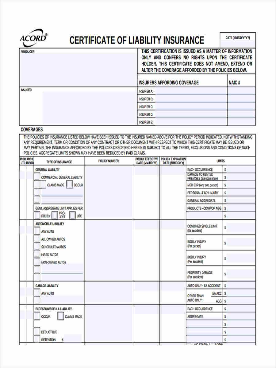 Free 9+ Liability Insurance Forms In Samples, Examples, Formats Intended For Certificate Of Liability Insurance Template