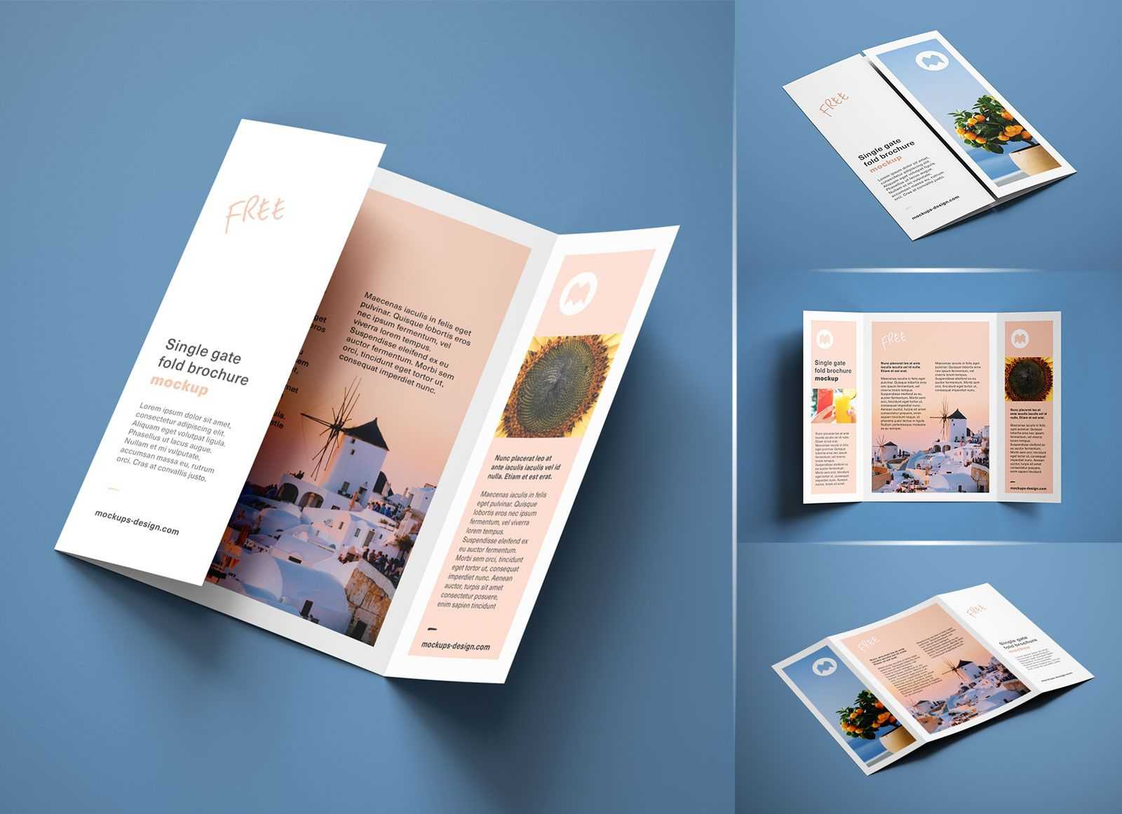 Free A4 Single Gate Fold Brochure Mockup Psd Set | Graphic With Single Page Brochure Templates Psd