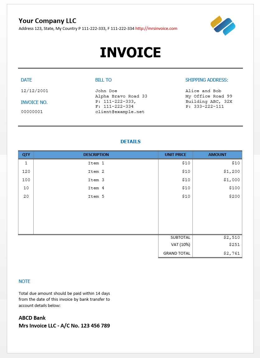 Free Bill Templates, Invoice Template Word Doc Inside Free Downloadable Invoice Template For Word