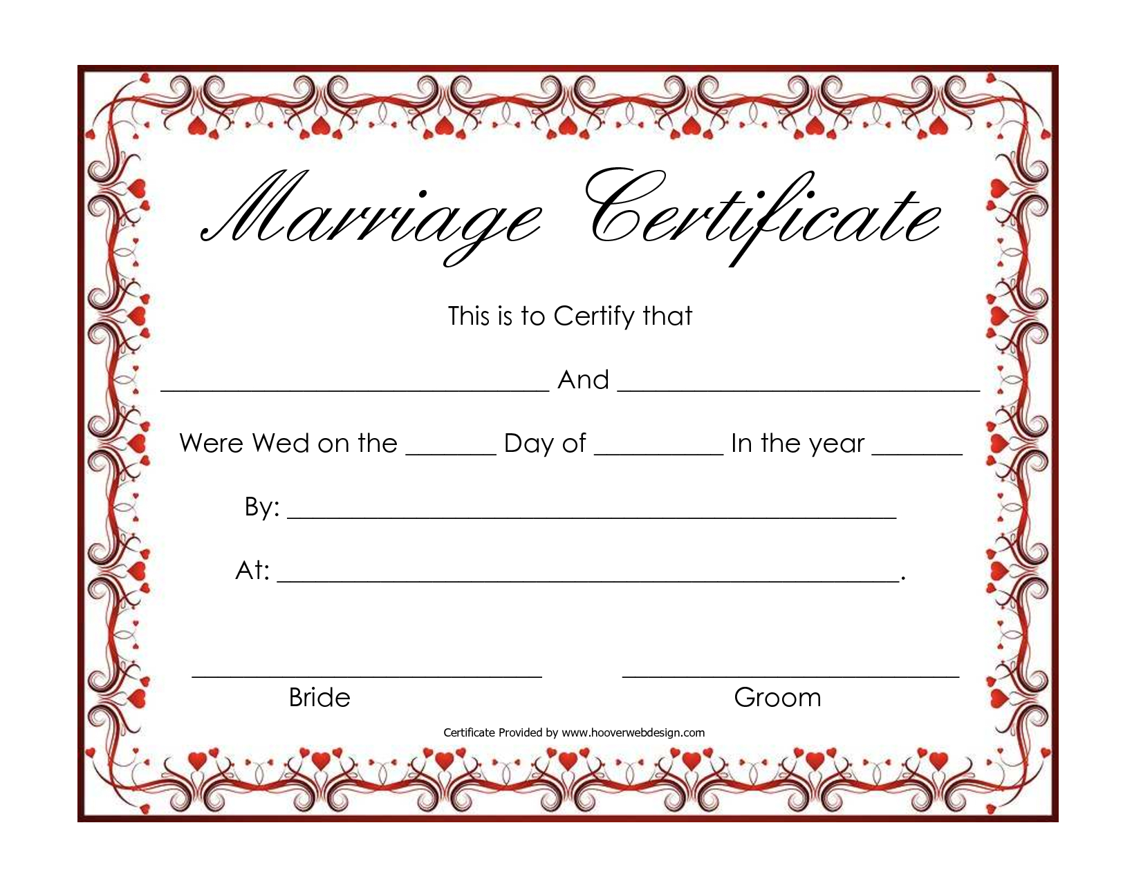 Blank Marriage Certificate Template 1058