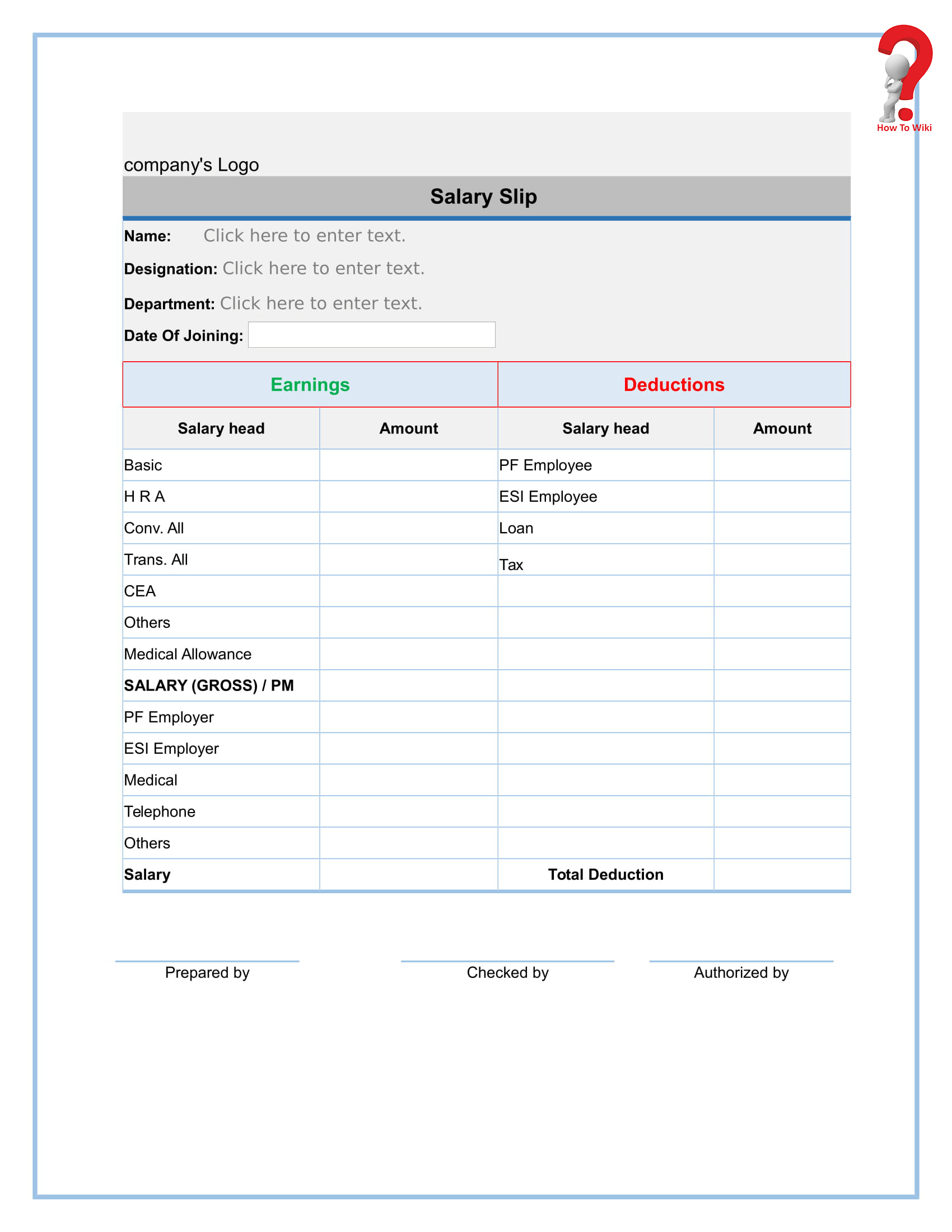 Free Blank Payslip Template 1 | How To Wiki With Regard To Blank Payslip Template