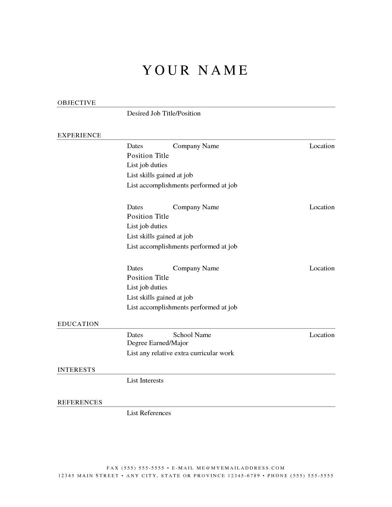 Free Blank Resume Templates For Microsoft Word Regarding Free Blank Resume Templates For Microsoft Word