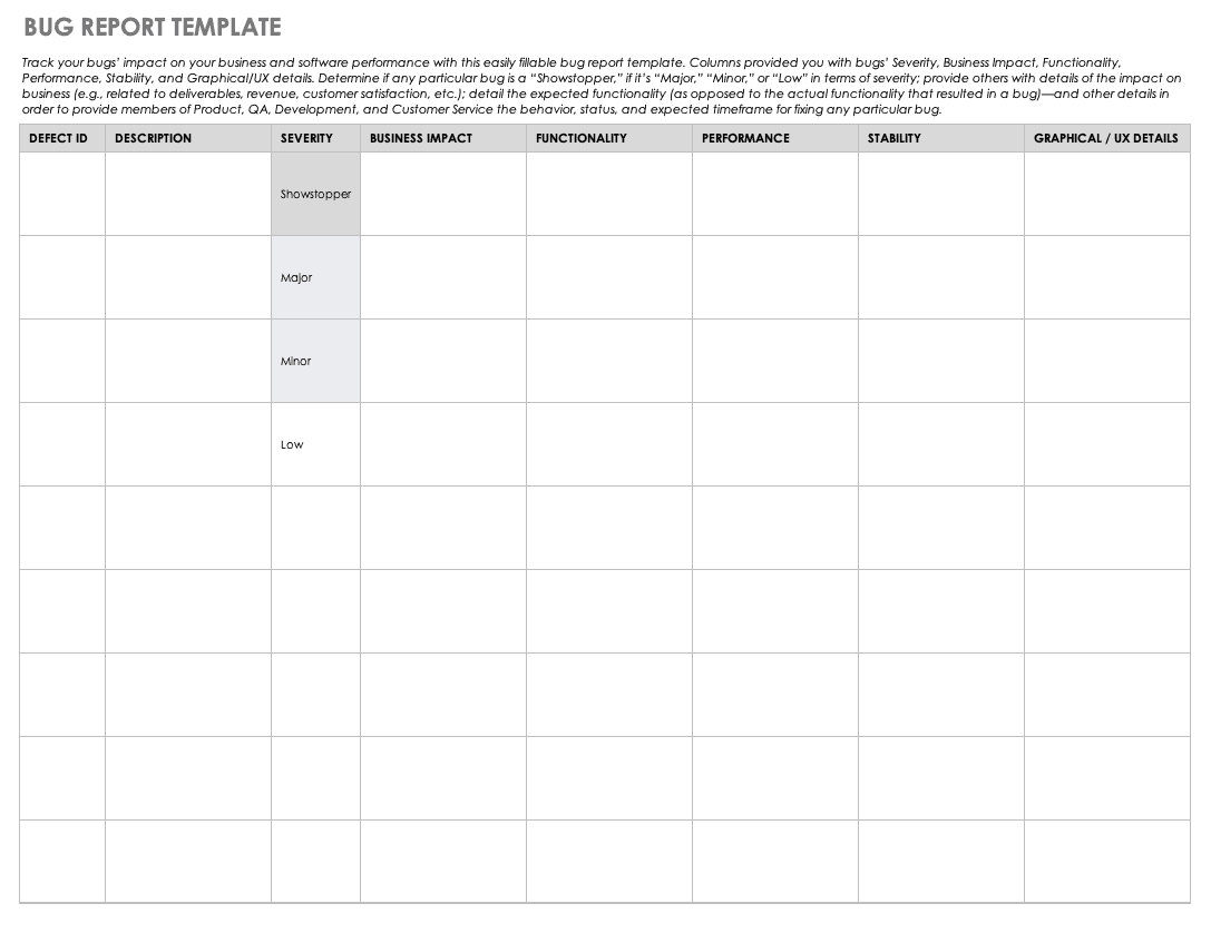 Free Bug Report Templates And Forms | Smartsheet Within Bug Summary Report Template