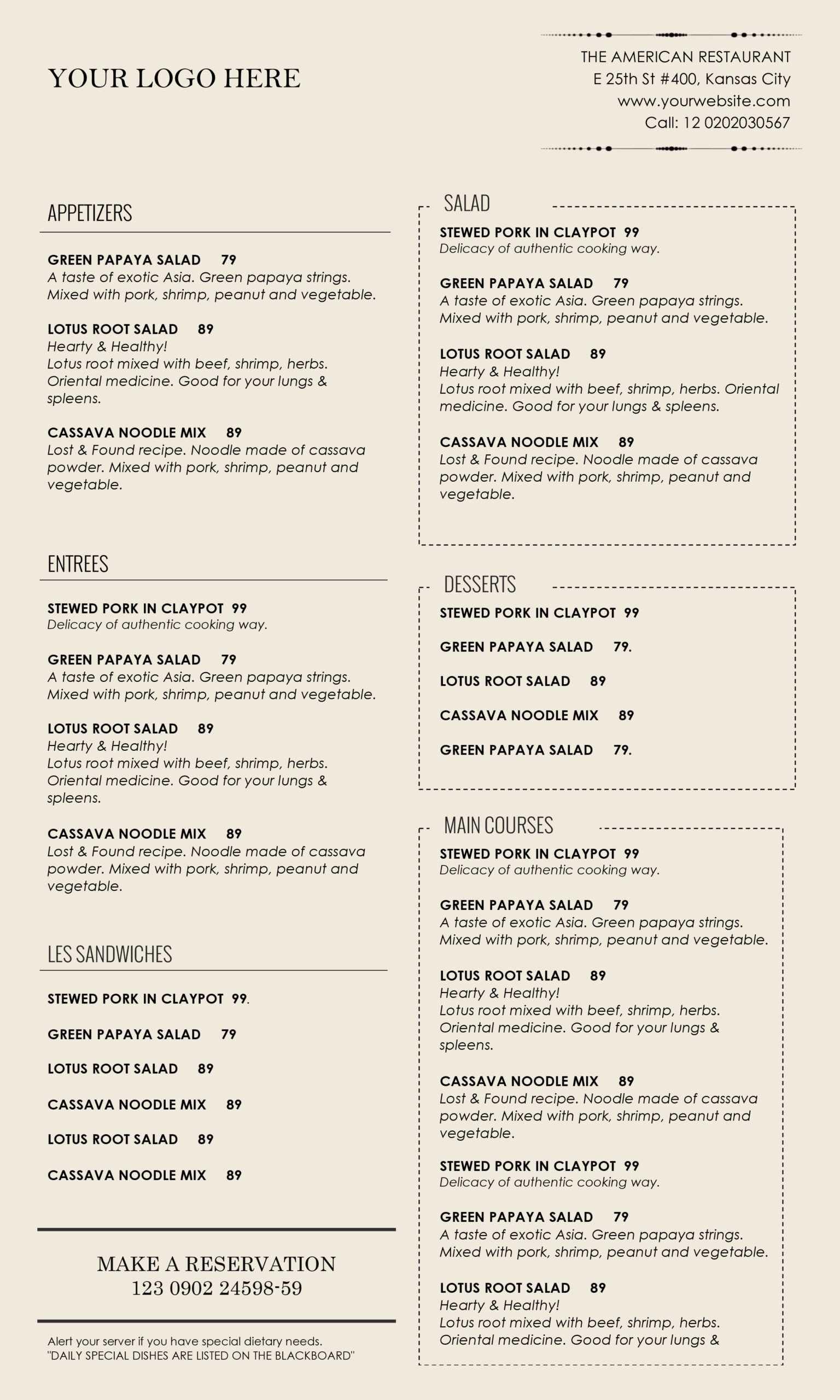 Free Cafe Menu Templates For Word – Atlantaauctionco Inside Free Cafe Menu Templates For Word