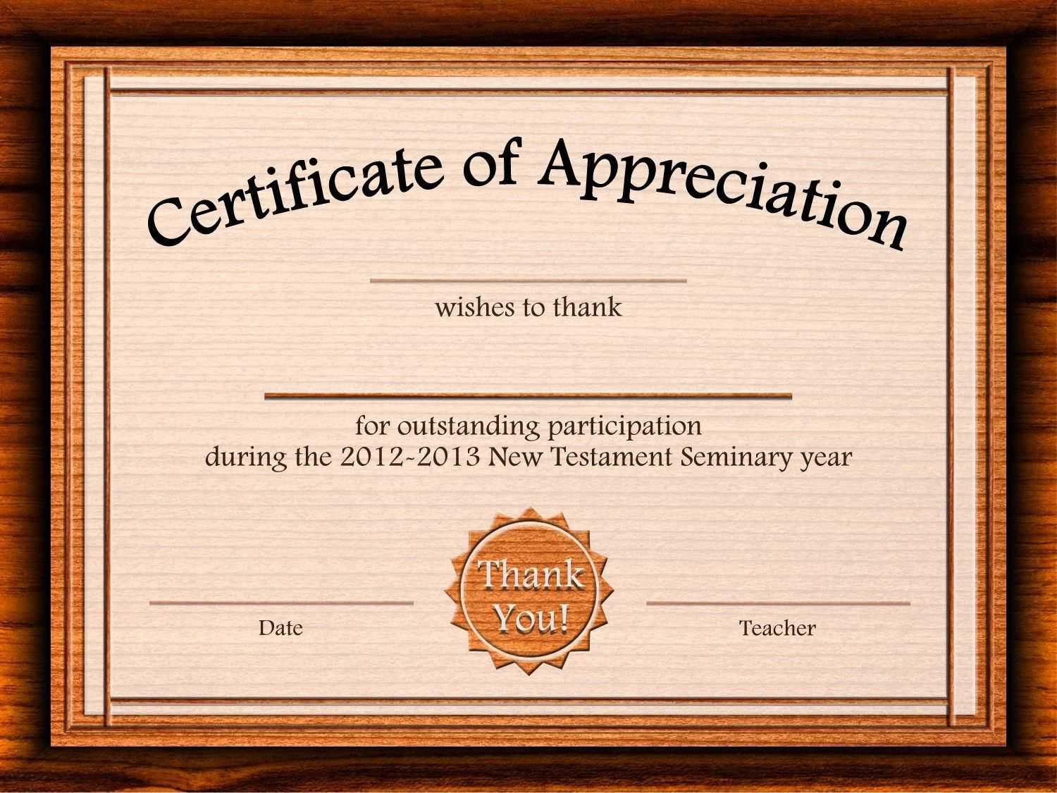 Free Certificate Of Appreciation Templates For Word With Regard To Certificate Of Appreciation Template Free Printable