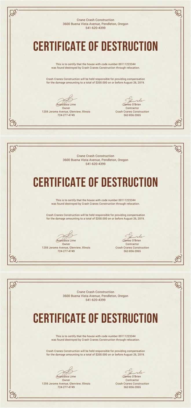 Free Certificate Of Destruction | Free Certificate Templates Inside Destruction Certificate Template