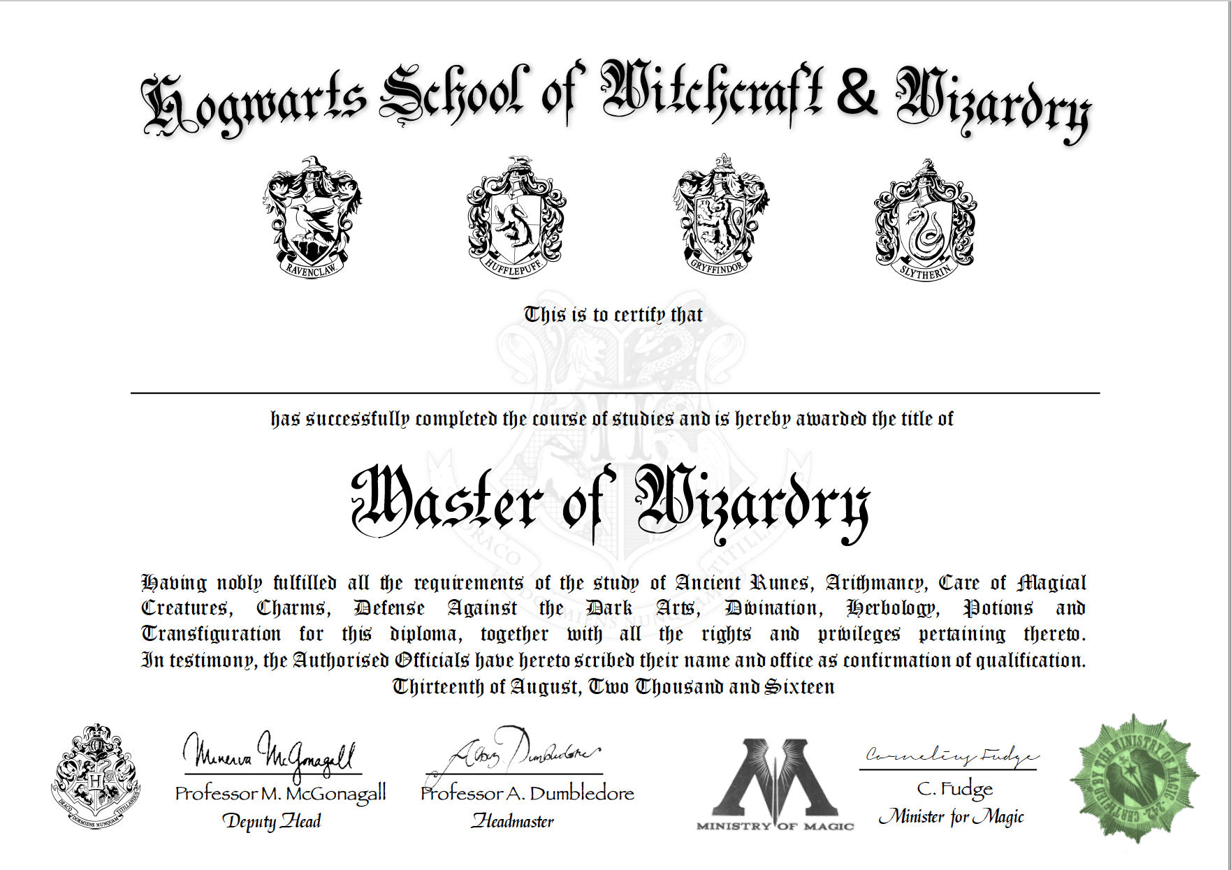 Free Certificate Of Hogwarts To Download And Use | Harry With Harry Potter Certificate Template