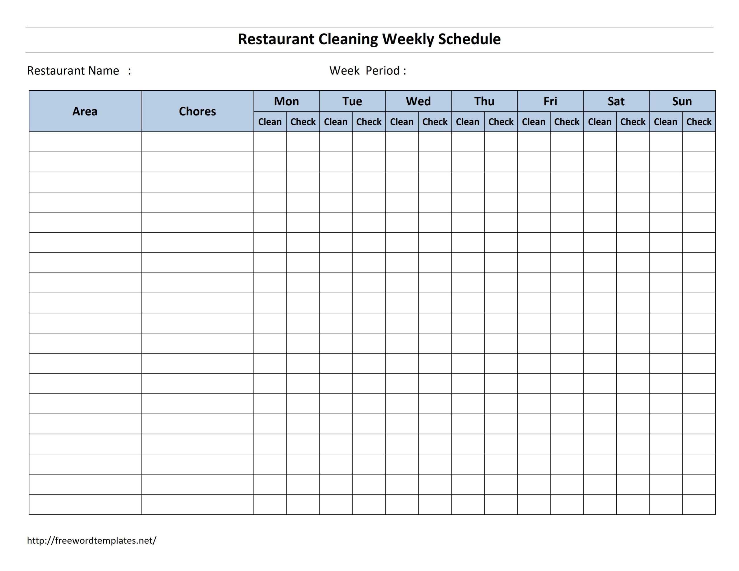 Free Cleaning Schedule Forms | Excel Format And Payroll With Regard To Blank Cleaning Schedule Template