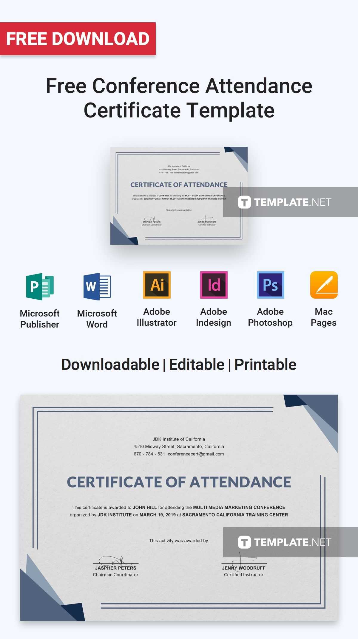Free Conference Attendance Certificate | Attendance In Conference Participation Certificate Template