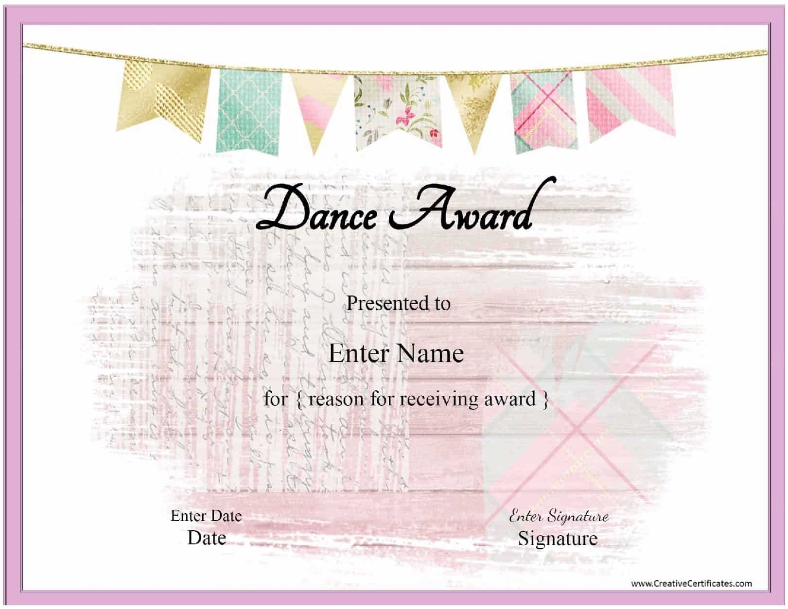 Free Dance Certificate Template – Customizable And Printable Throughout Dance Certificate Template