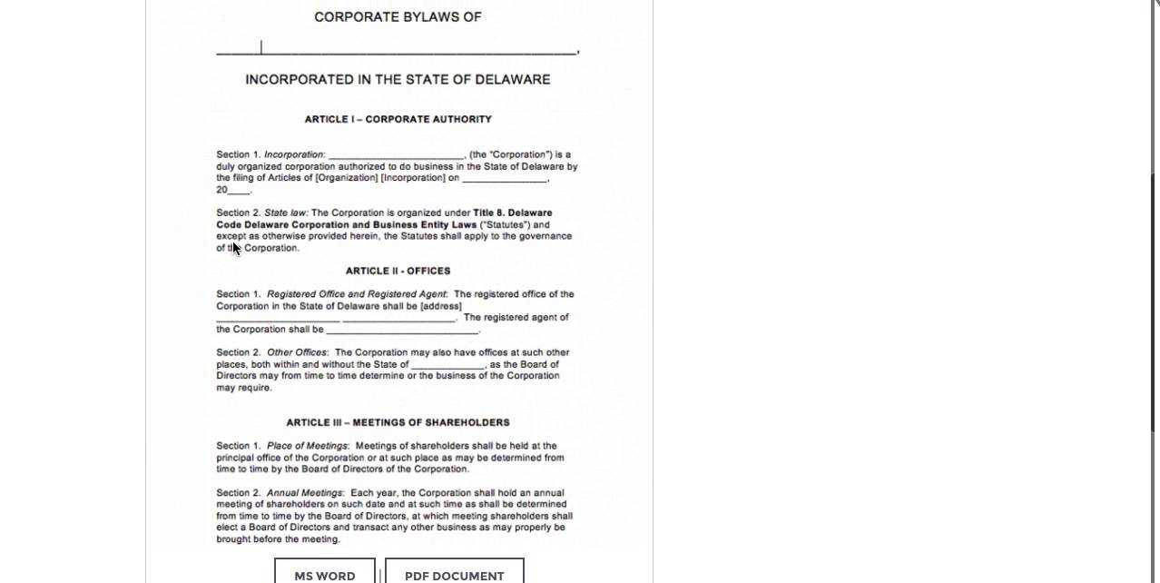 Free Delaware Corporate Bylaws Template | Pdf | Word Regarding Corporate Bylaws Template Word
