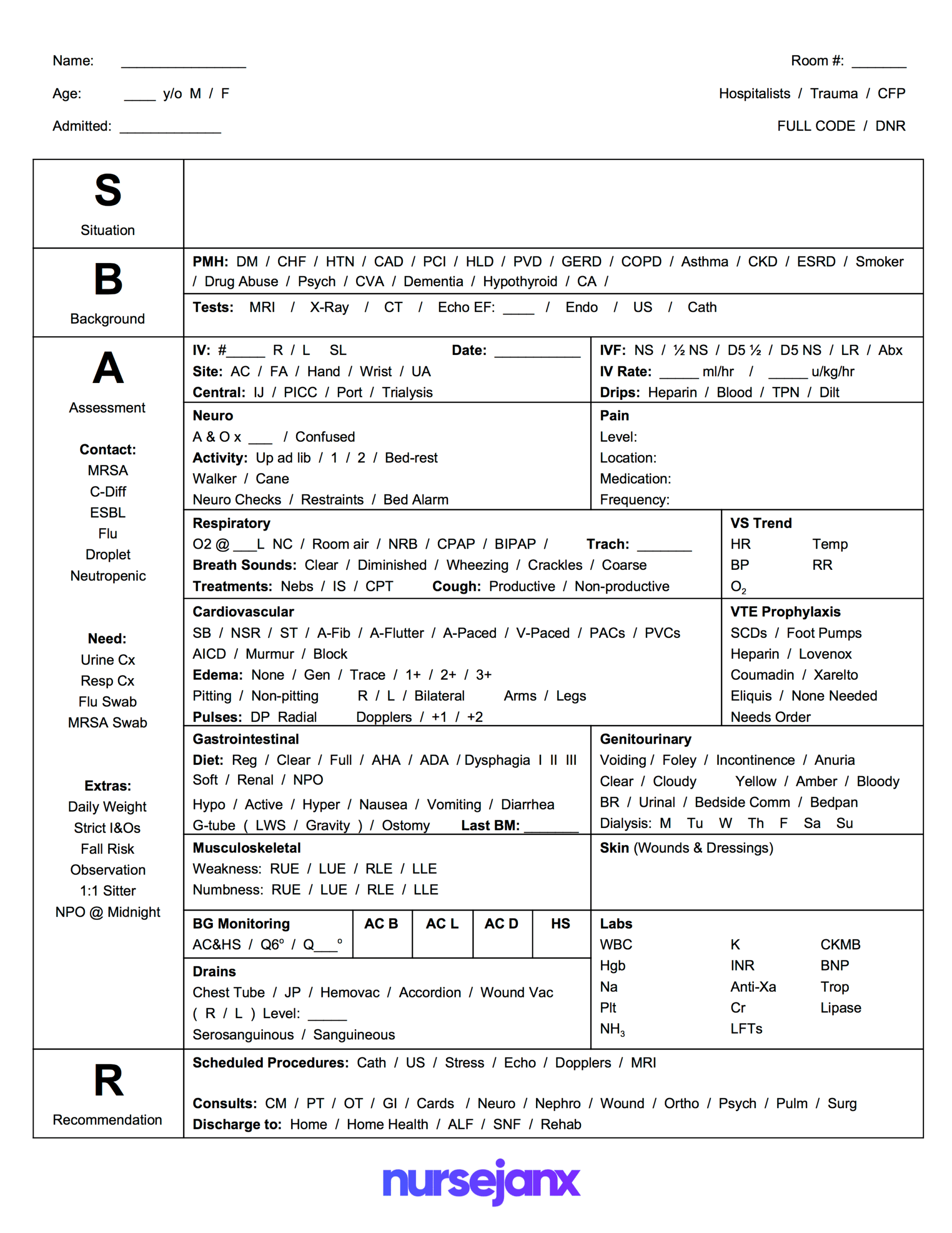 Sbar Template Nursing