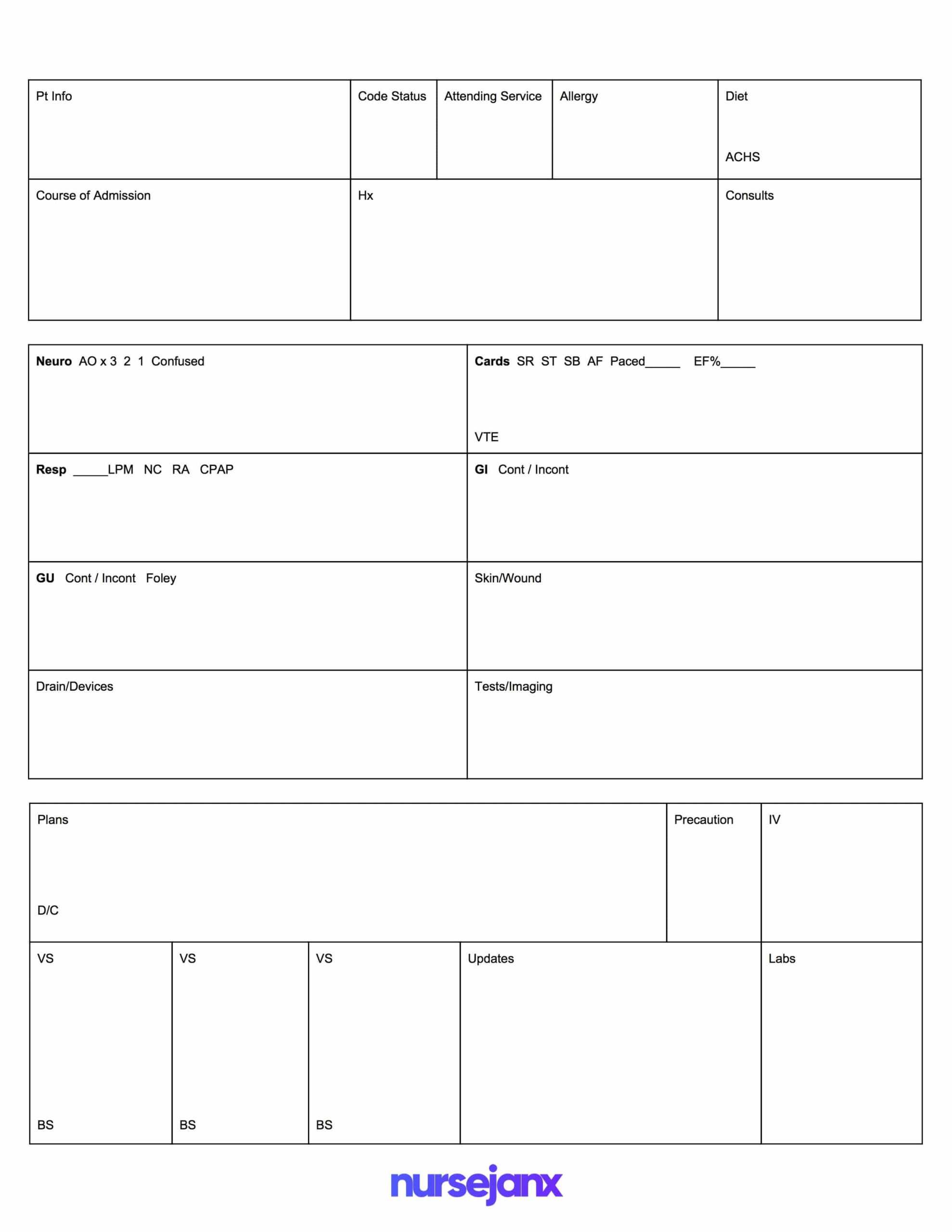 Nursing Report Sheet Templates