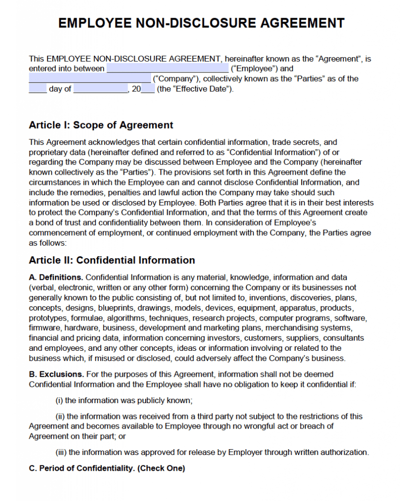 Free Employee Non Disclosure Agreement (Nda) | Pdf | Word With Regard To Nda Template Word Document