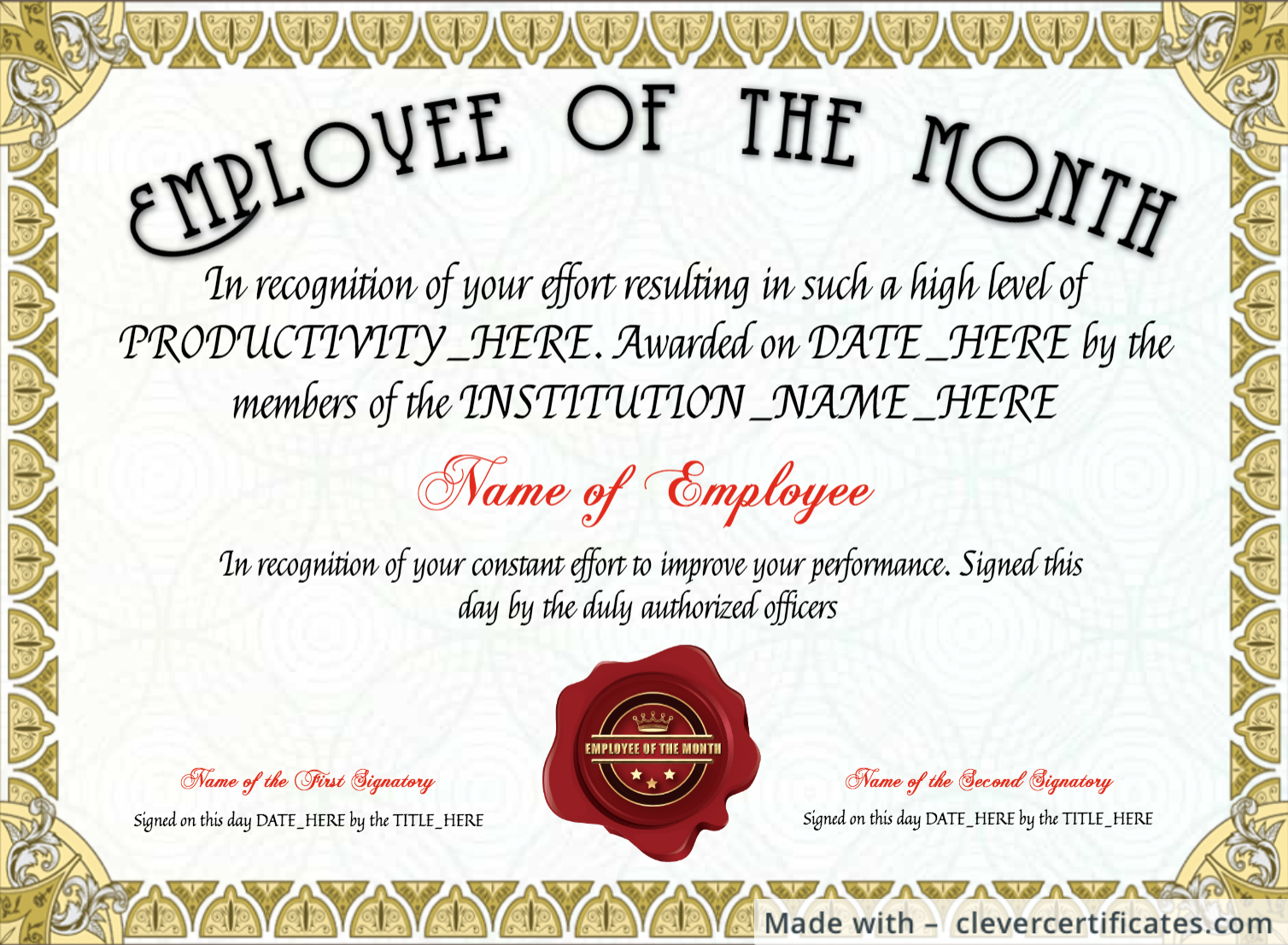 Free Employee Of The Month Certificate Template At Inside Employee Of The Month Certificate Template