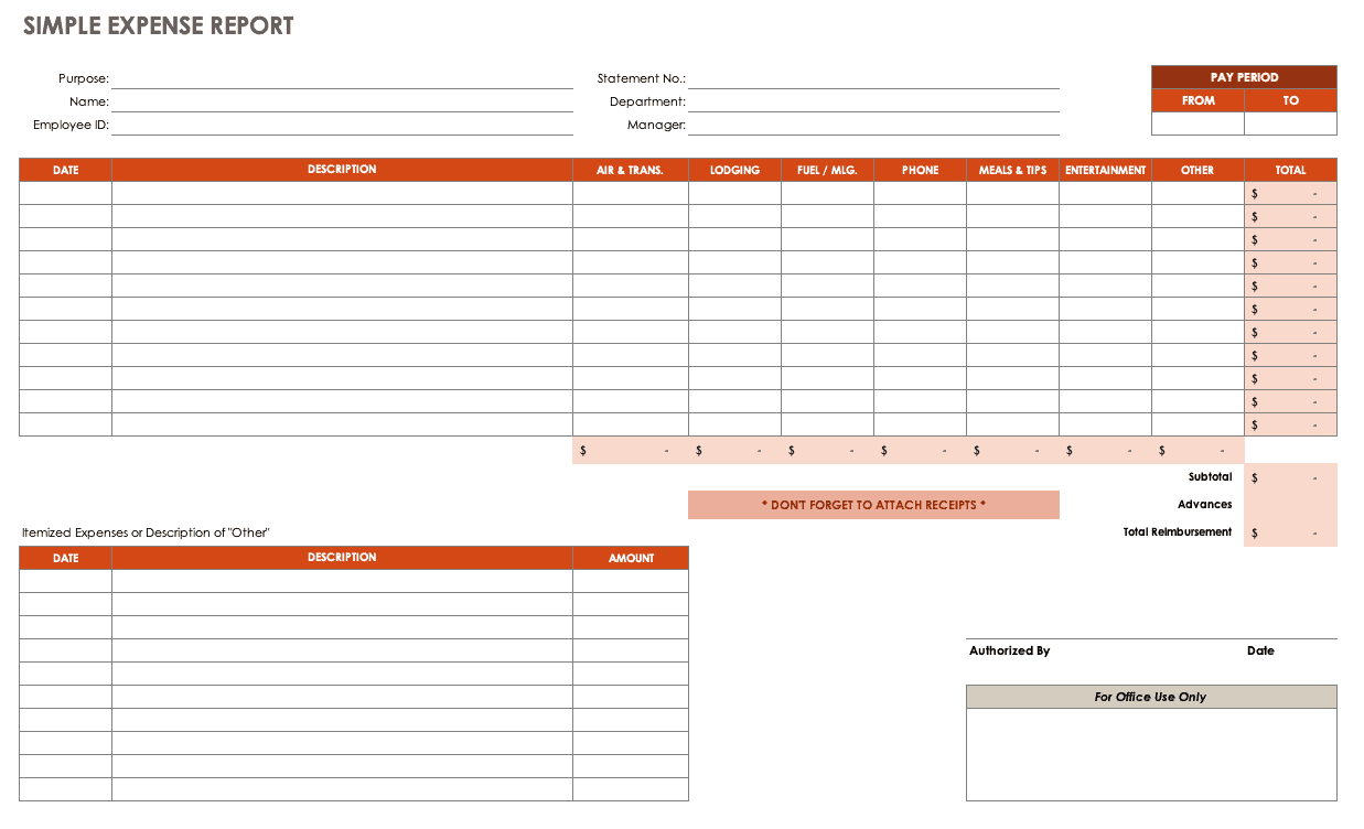 Free Expense Report Templates Smartsheet For Expense Report Template Excel 2010