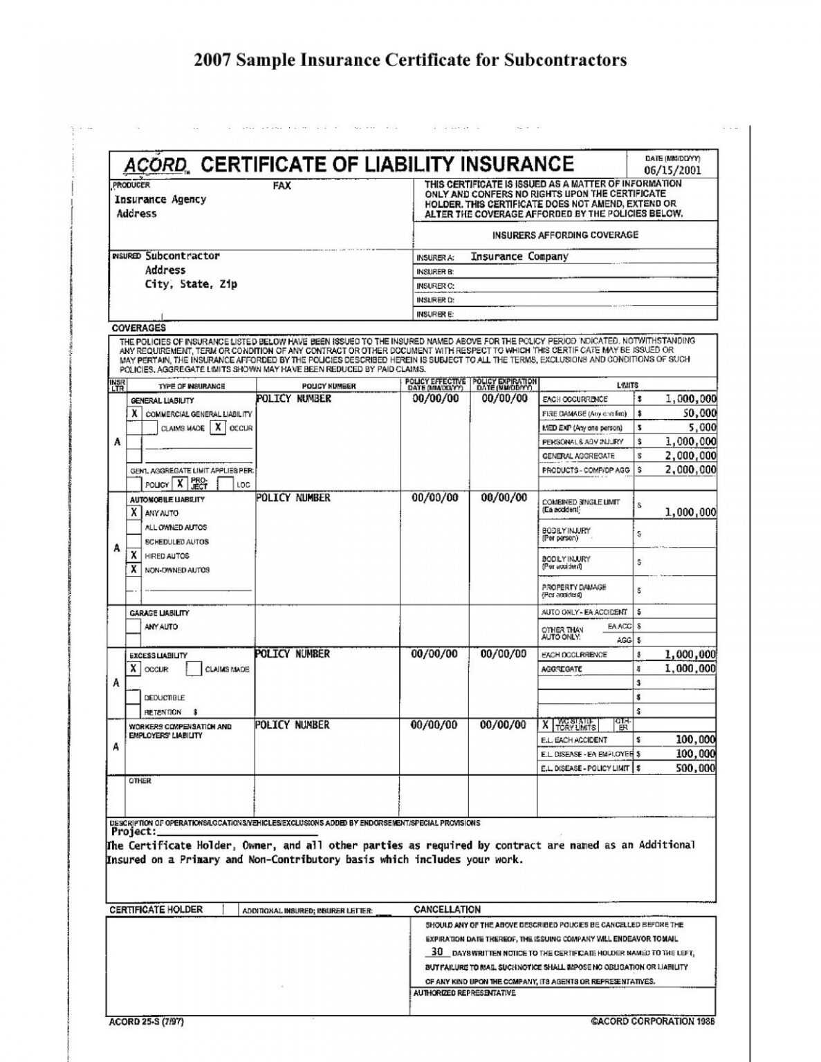 Acord Insurance Certificate Template