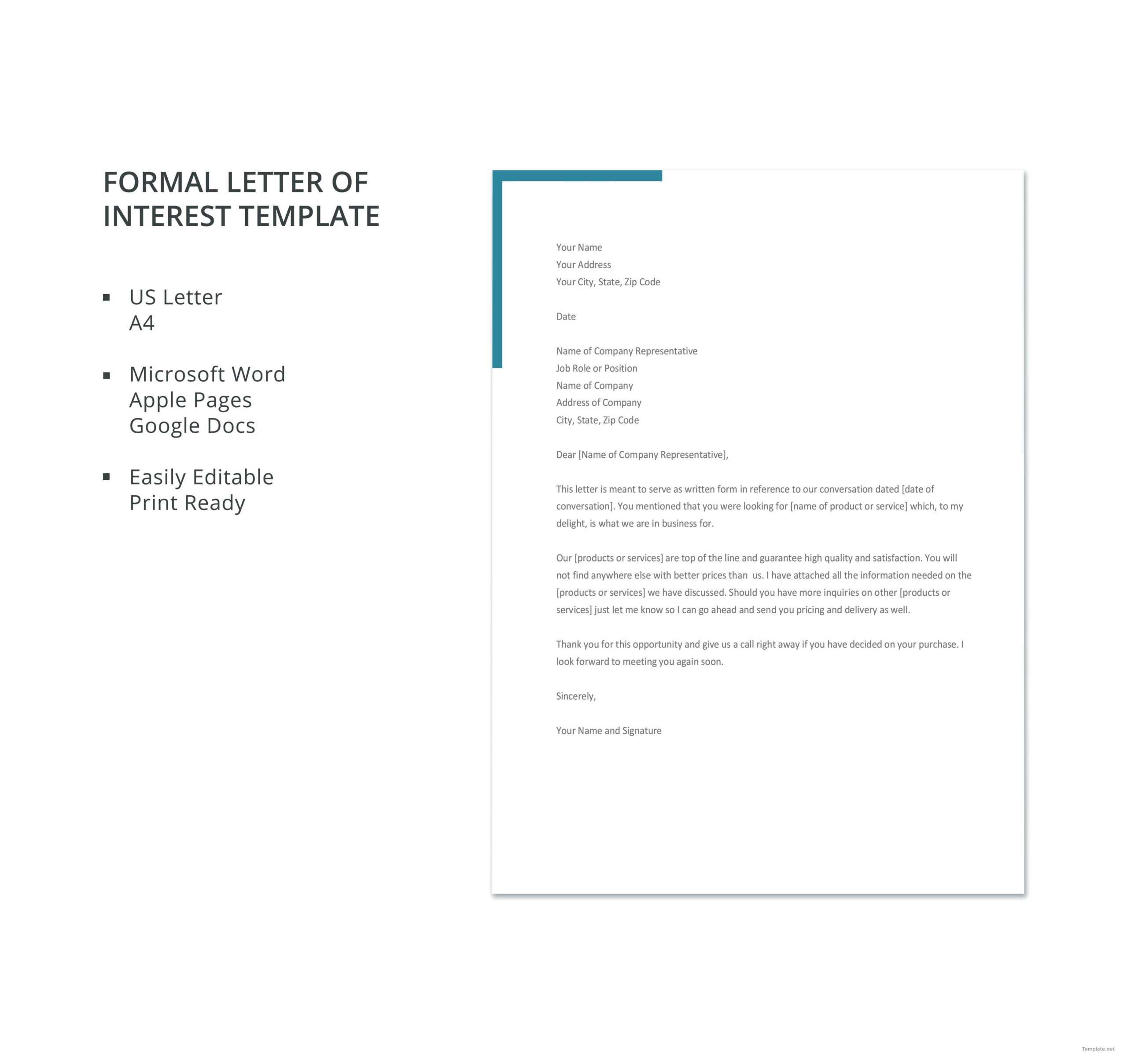 Free Formal Letter Of Interest | Letter Of Interest Template For Letter Of Interest Template Microsoft Word