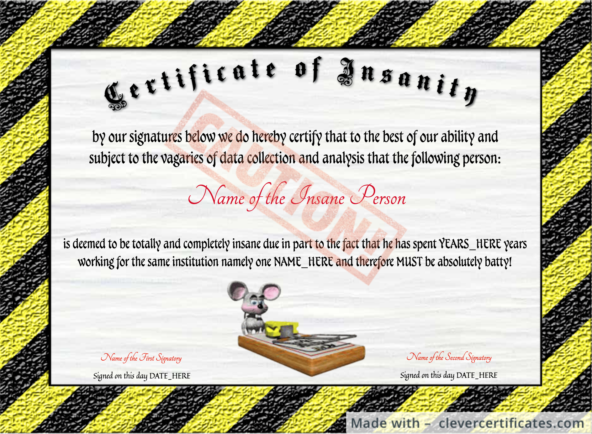 Free Fun And Quirky Certificates At Clevercertificates With Fun Certificate Templates