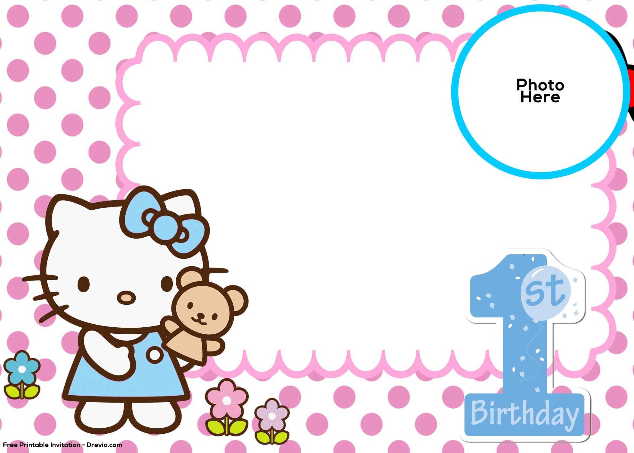 Free Hello Kitty 1St Birthday Invitation Template | 1St Throughout Hello Kitty Birthday Card Template Free