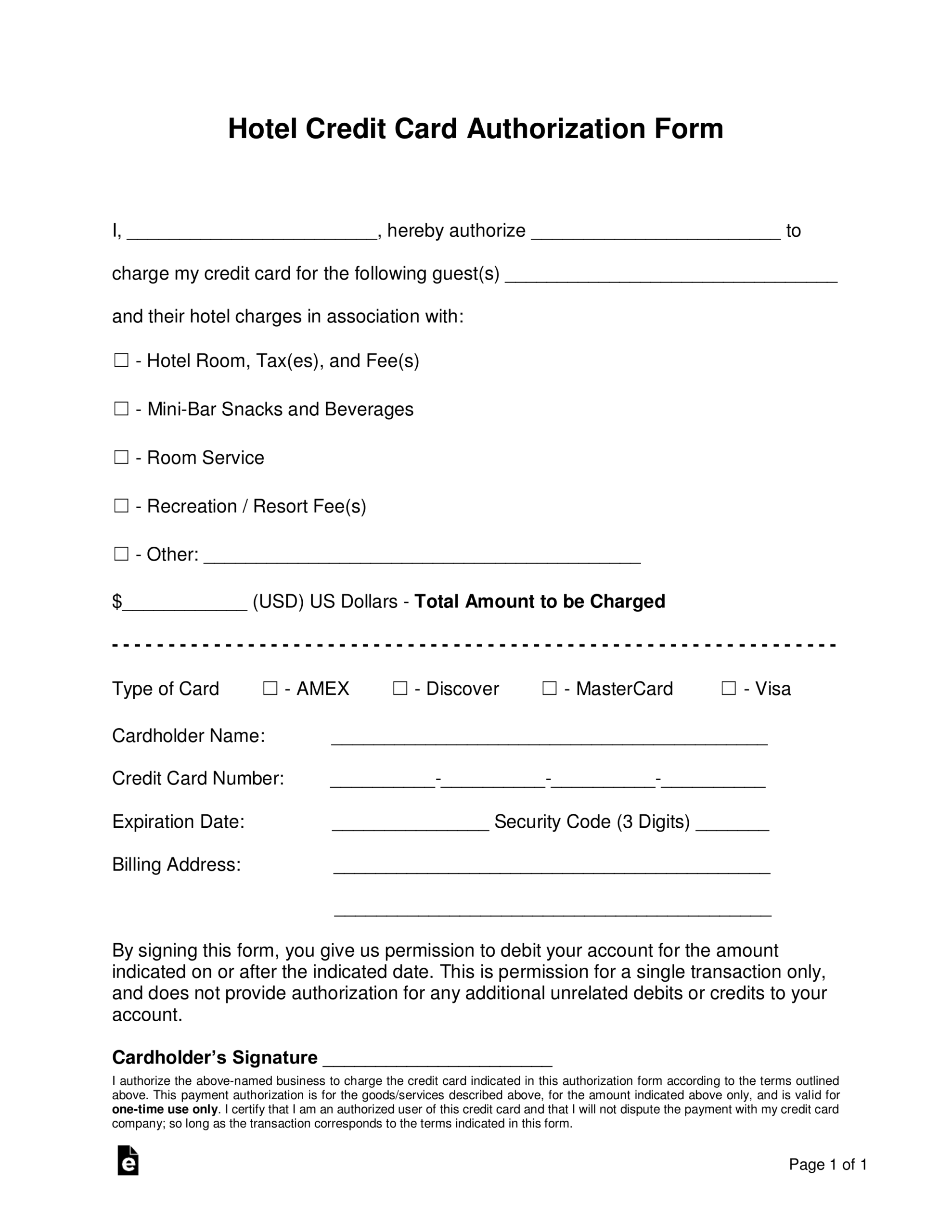 Free Hotel Credit Card Authorization Forms - Word | Pdf Within Hotel Credit Card Authorization Form Template