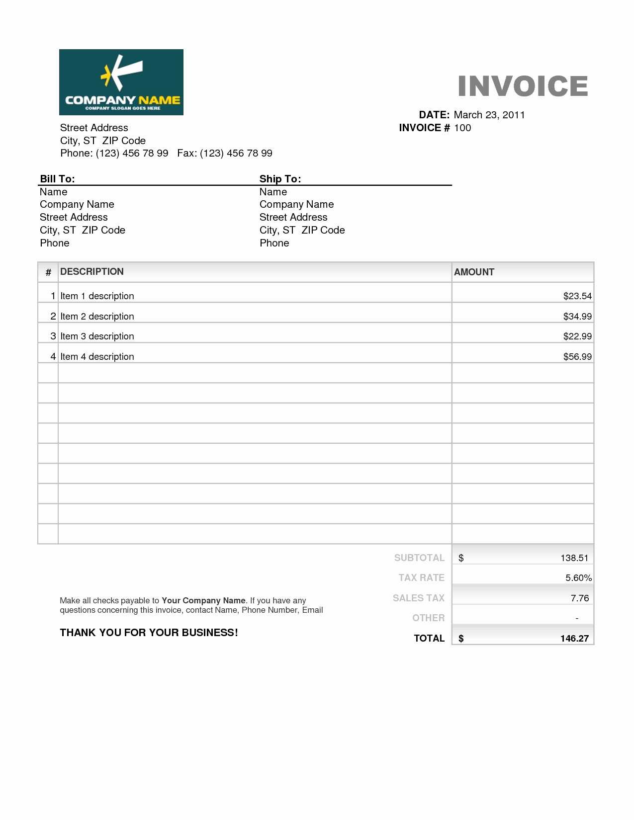Free Invoice Spreadsheet Template Download Word Format South Intended For Free Invoice Template Word Mac
