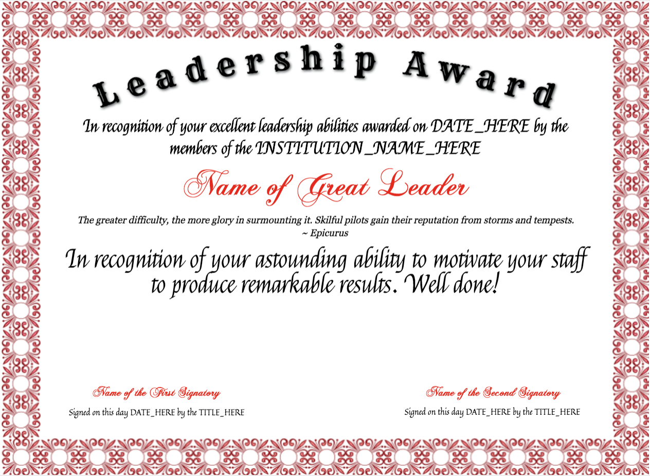 Free Leadership Award At Clevercertificates | Leadership For Leadership Award Certificate Template