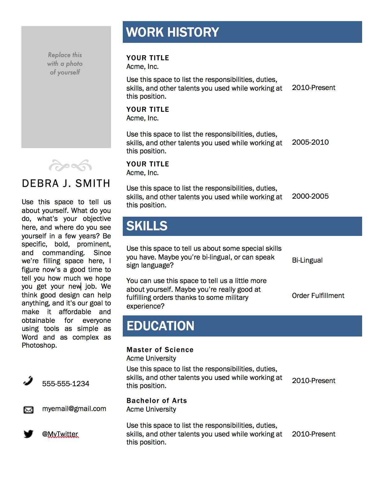 Free Microsoft Word Resume Template | Microsoft Word Resume Pertaining To Resume Templates Microsoft Word 2010