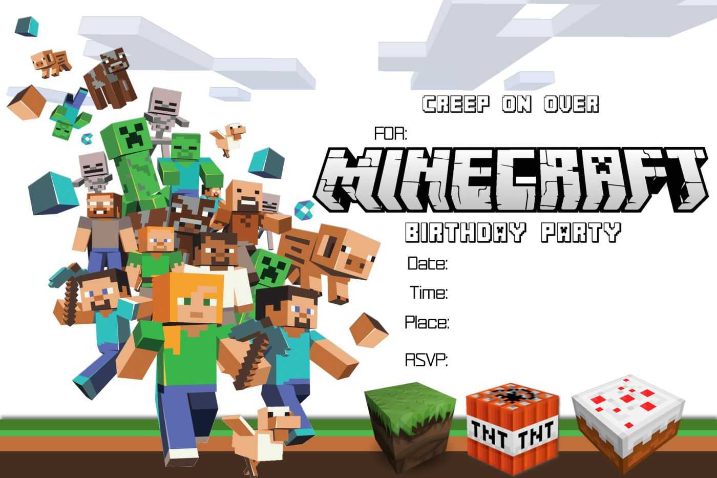 Free Minecraft Birthday Invitation Printable For Minecraft Birthday Card Template