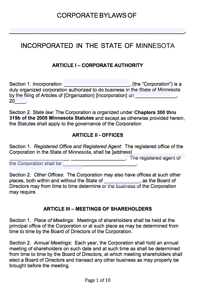 Free Minnesota Corporate Bylaws Template | Pdf | Word | With Regard To Corporate Bylaws Template Word