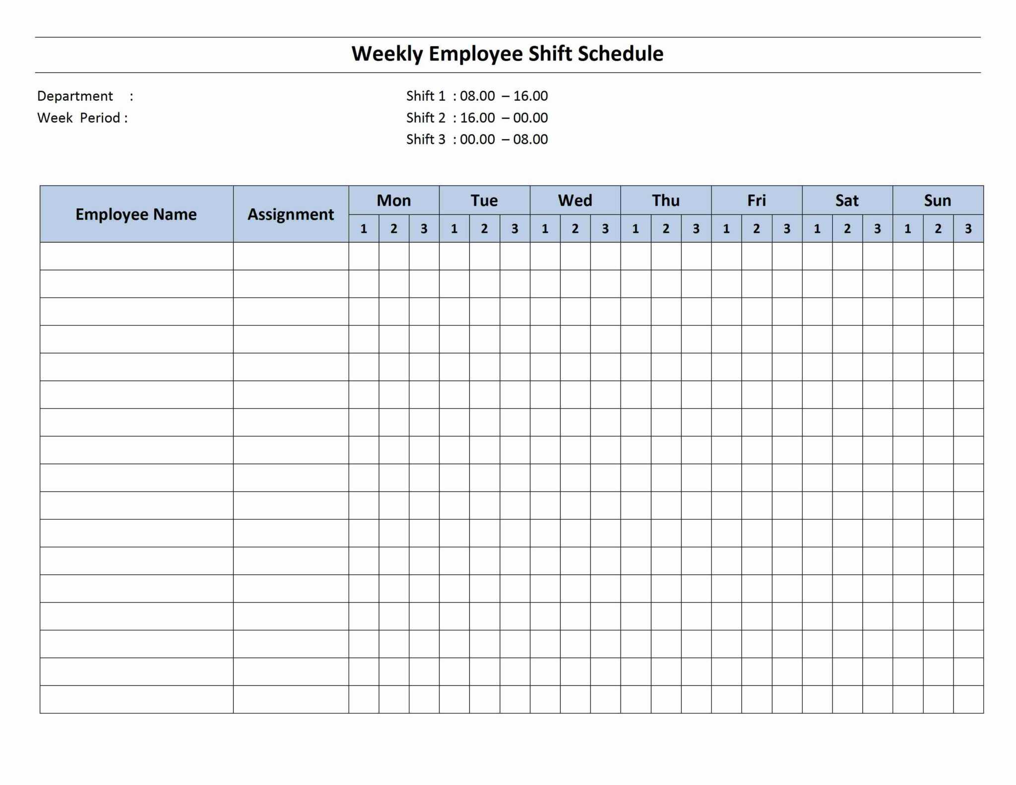 Free Monthly Work Schedule Template Weekly Employee 8 Hour Within