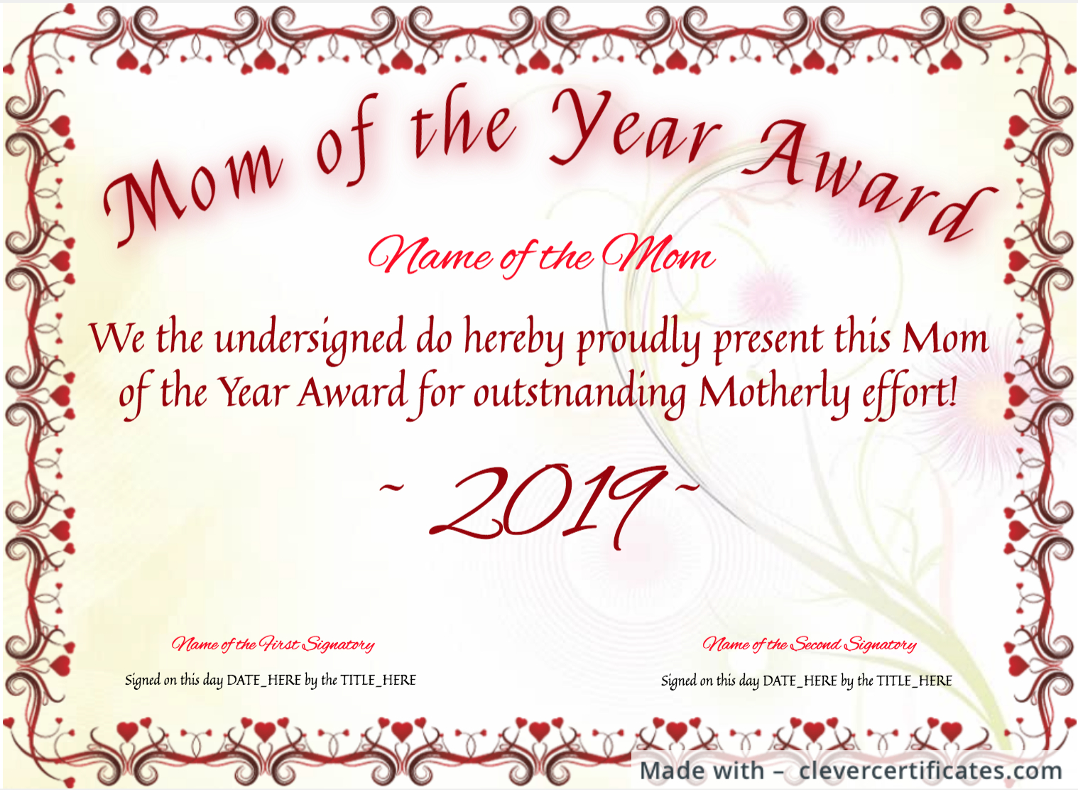 Free Mother's Day Certificates At Clevercertificates In Farewell Certificate Template