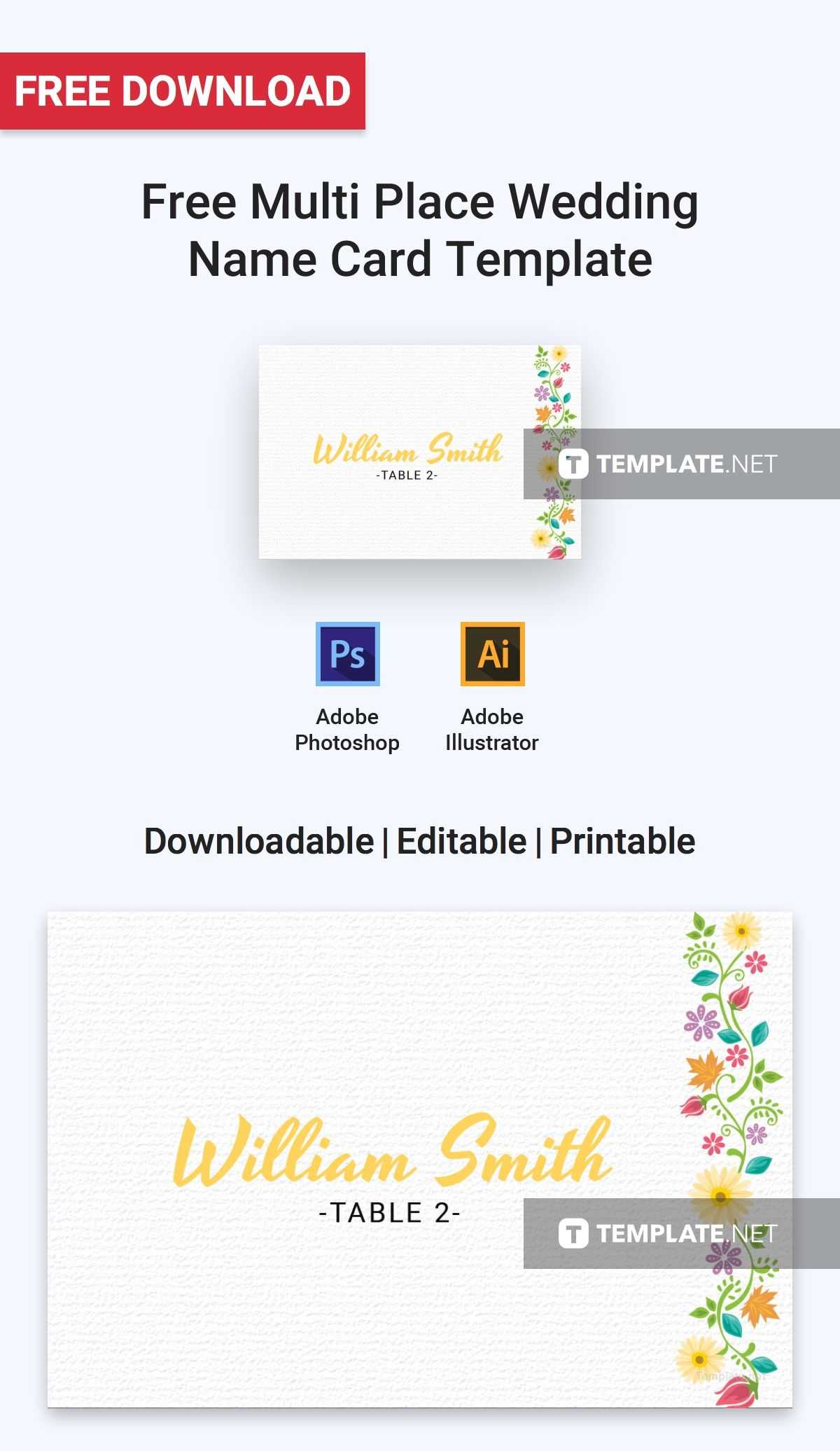 Free Multi Place Wedding Name Card | Card Templates Intended For Table Name Cards Template Free
