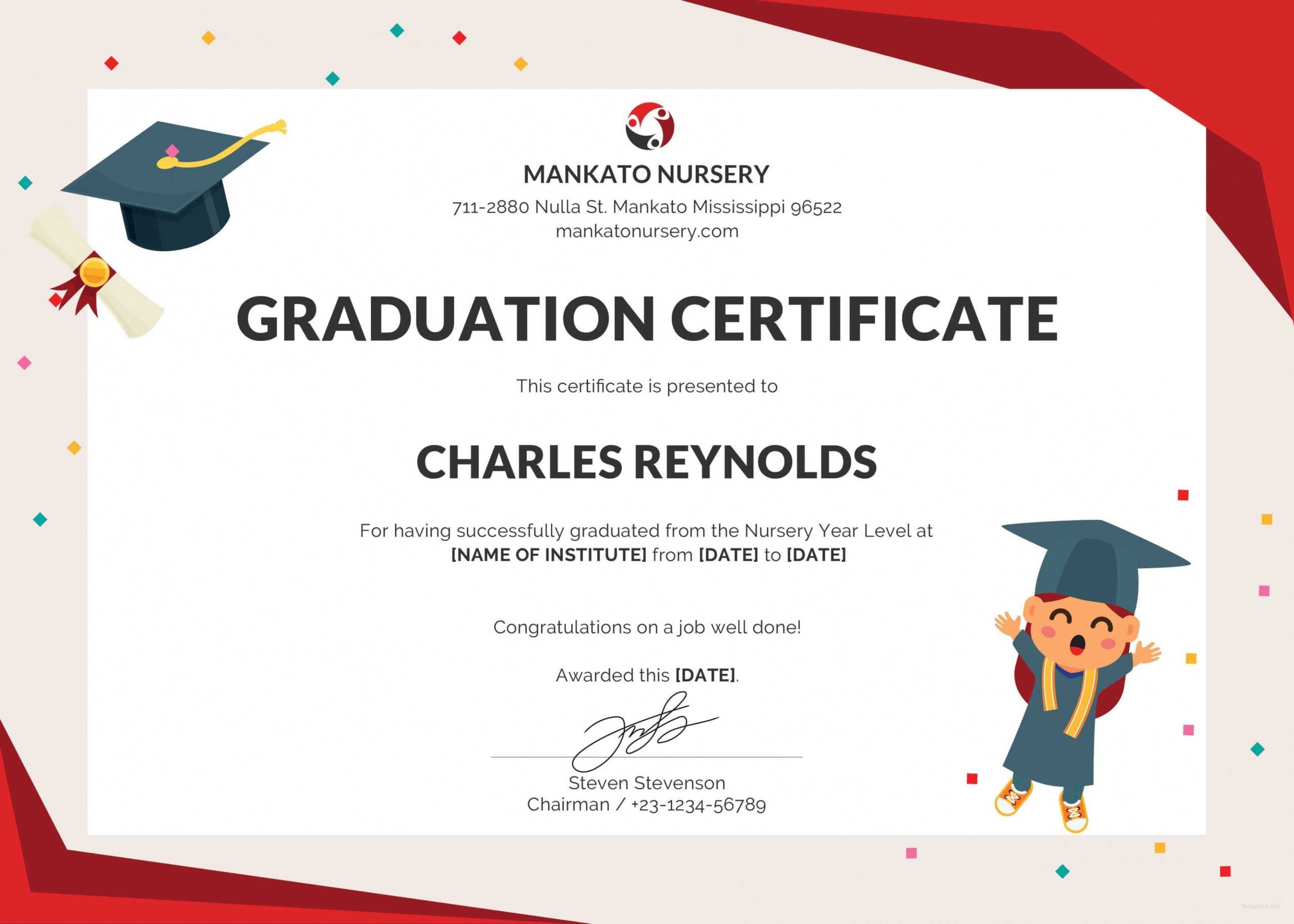 Free Nursery Graduation Certificate Template In Psd Ms Regarding 5Th Grade Graduation Certificate Template