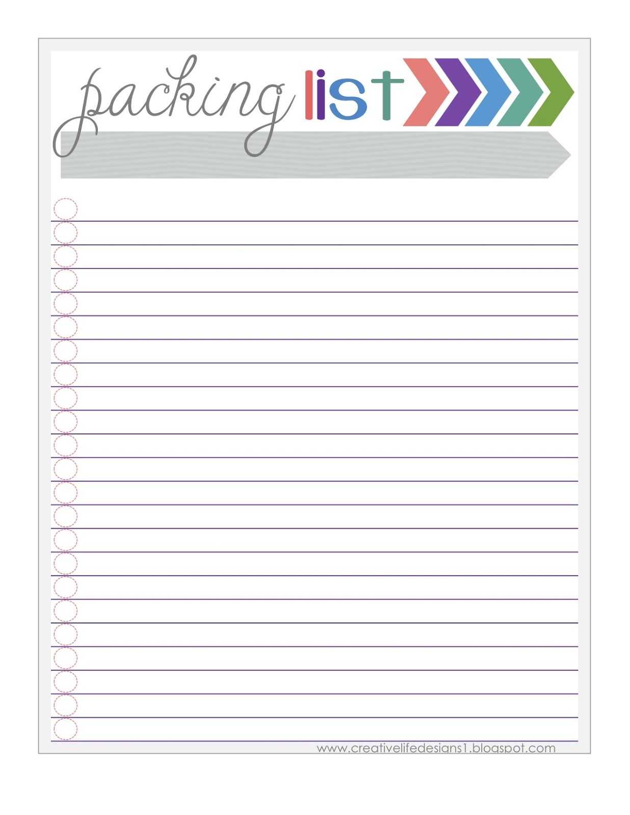Free Packing List Printable Creative Life Designs | Packing Throughout Blank Packing List Template