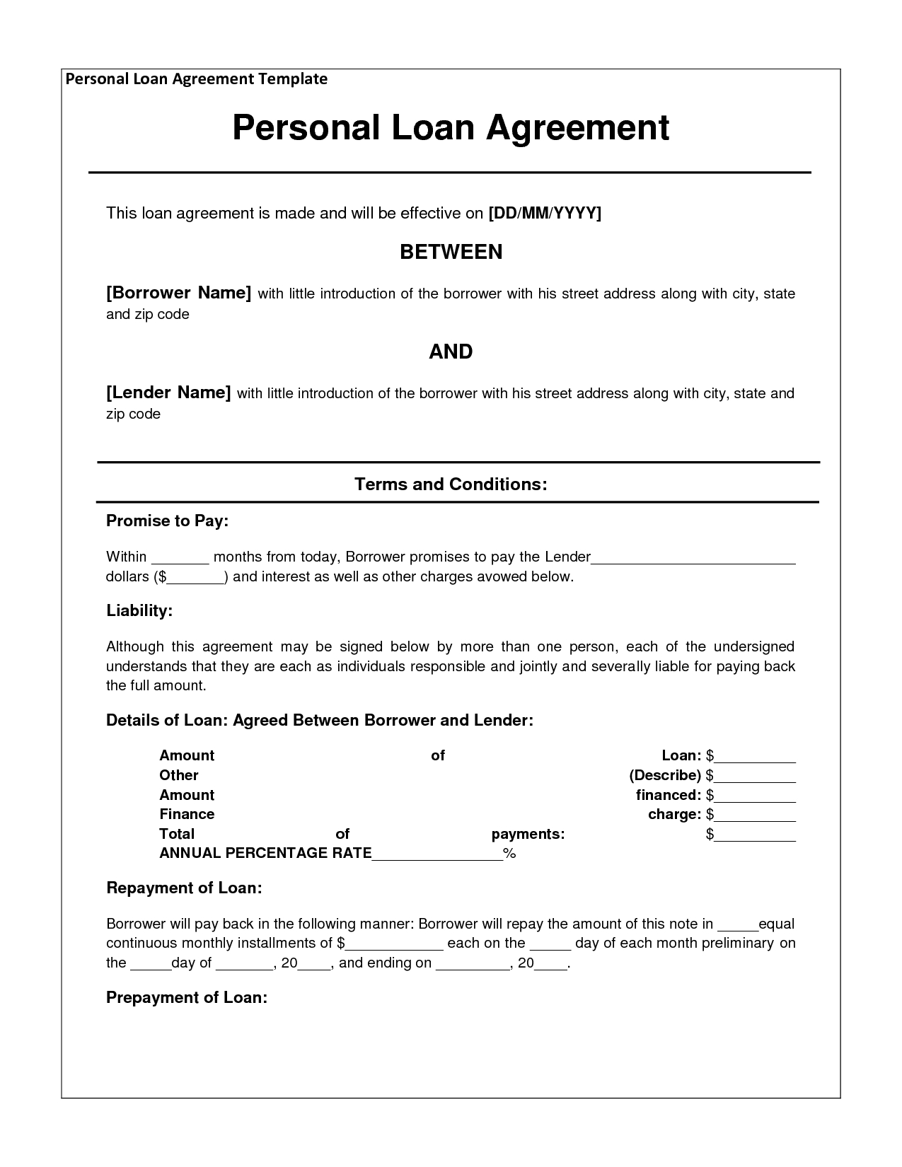 Free Personal Loan Agreement Form Template – $1000 Approved In Blank Loan Agreement Template