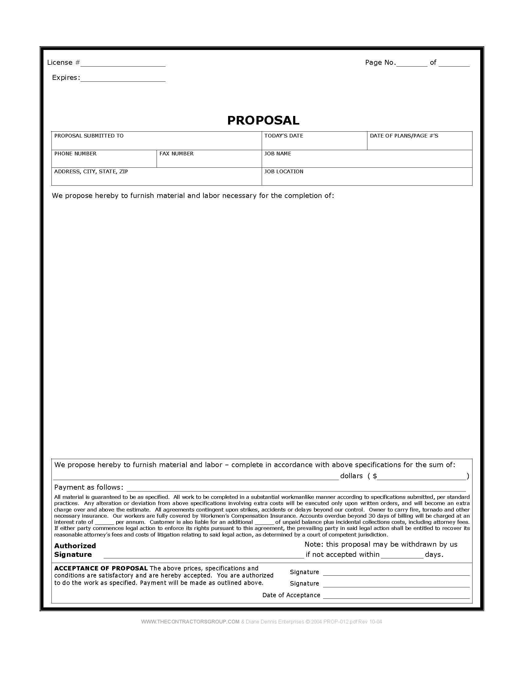 Free Print Contractor Proposal Forms | Construction Proposal Pertaining To Free Construction Proposal Template Word