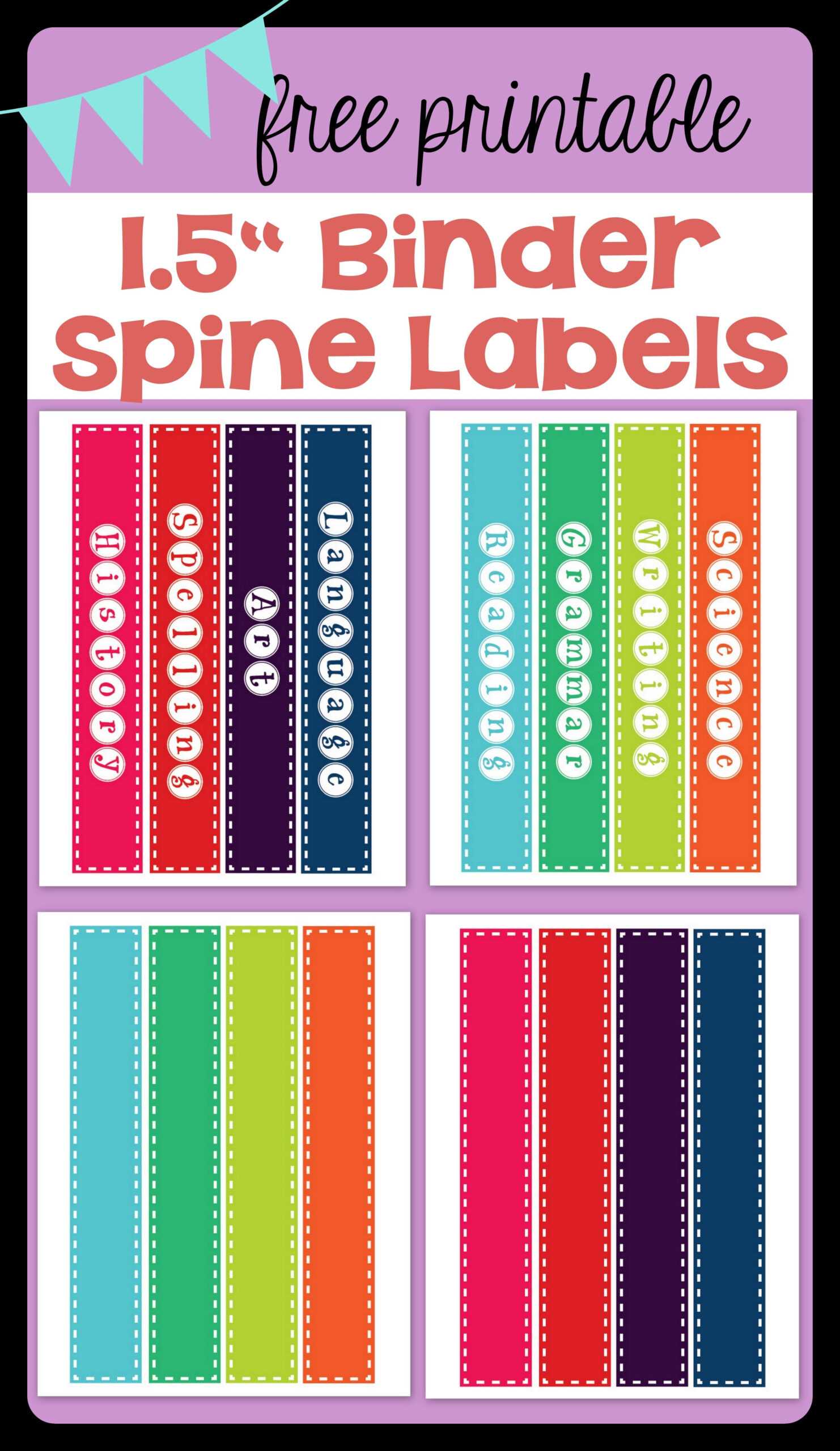 Free Printable 1.5" Binder Spine Labels For Basic School Pertaining To Binder Spine Template Word