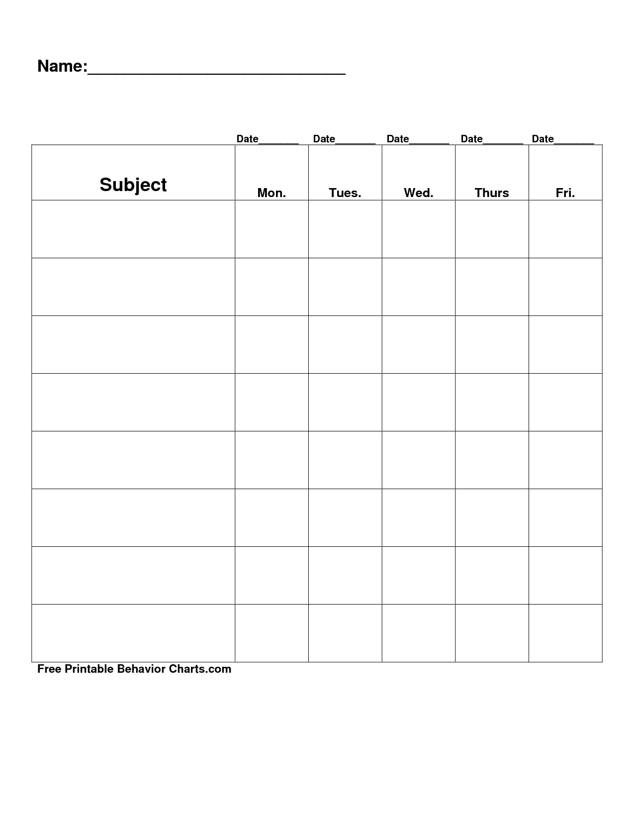 Free Printable Blank Charts | Free Printable Behavior Charts Pertaining To Blank Reward Chart Template