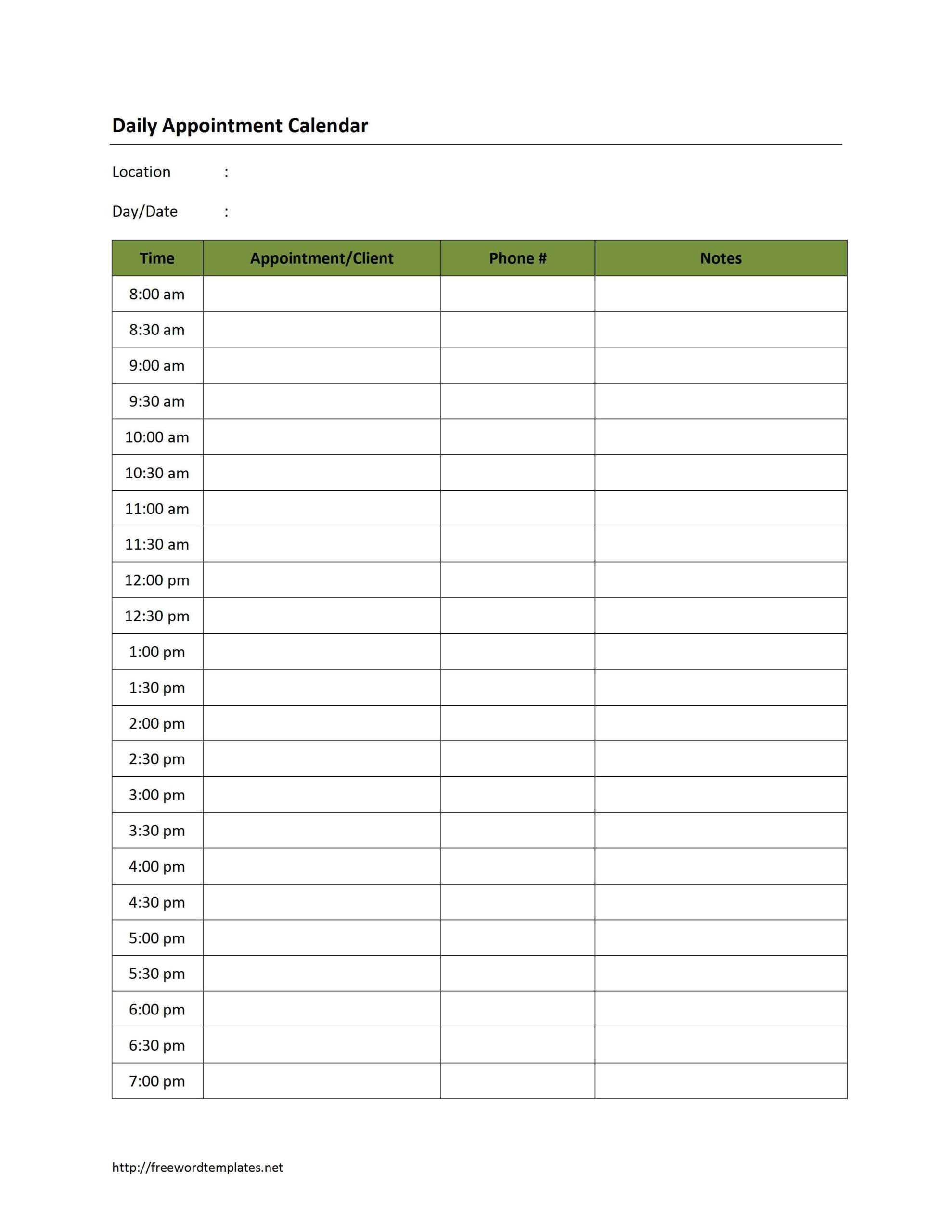 Free Printable Blank Daily Calendar | 181D Daily Appointment With Regard To Printable Blank Daily Schedule Template