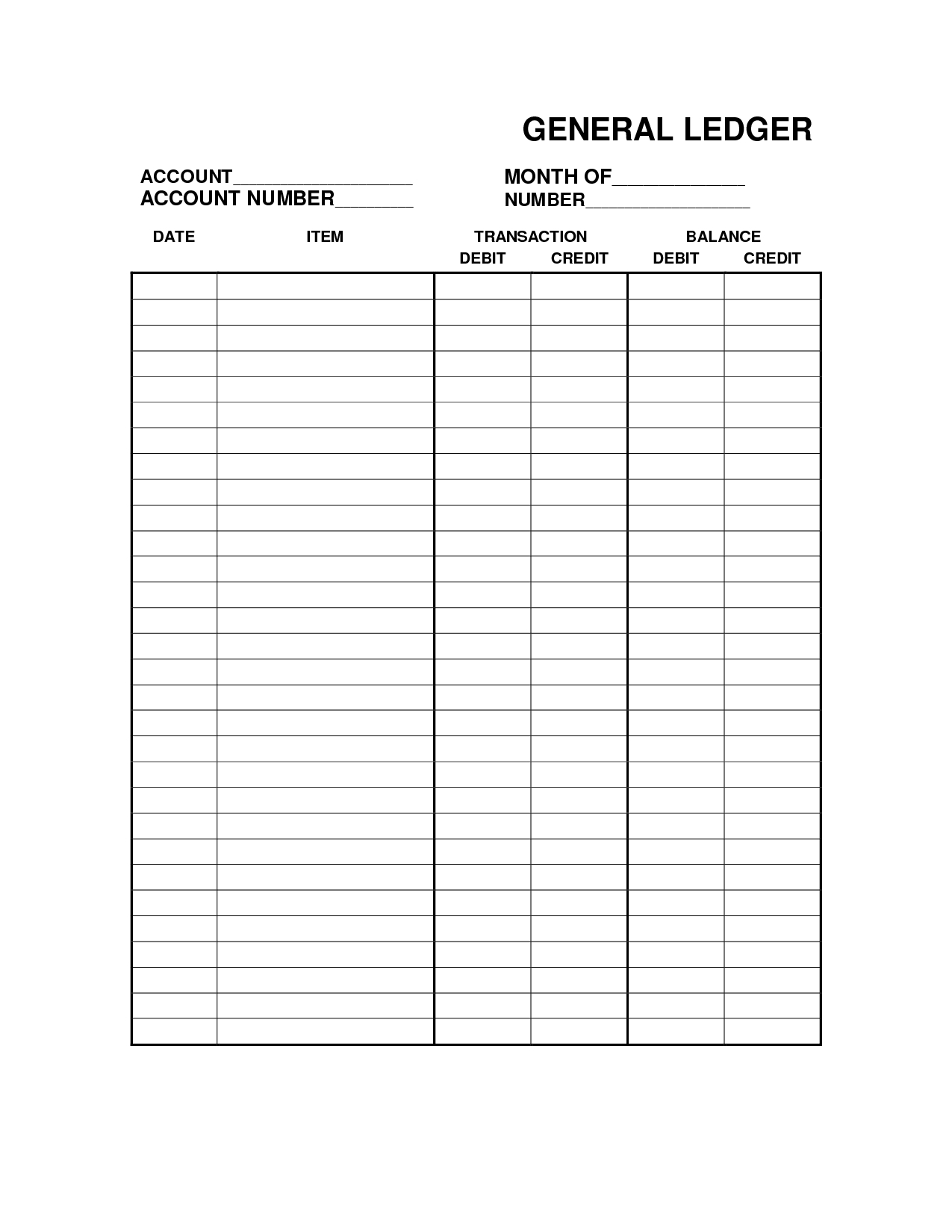 Free Printable Bookkeeping Sheets | General Ledger Free Pertaining To Blank Ledger Template