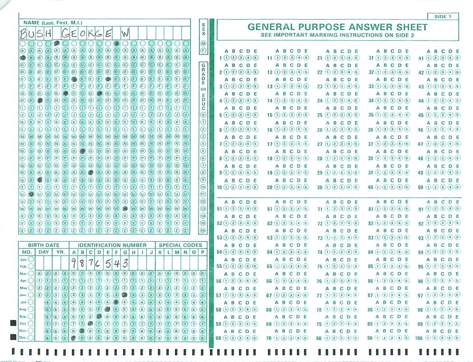 Blank Answer Sheet Template 1 100