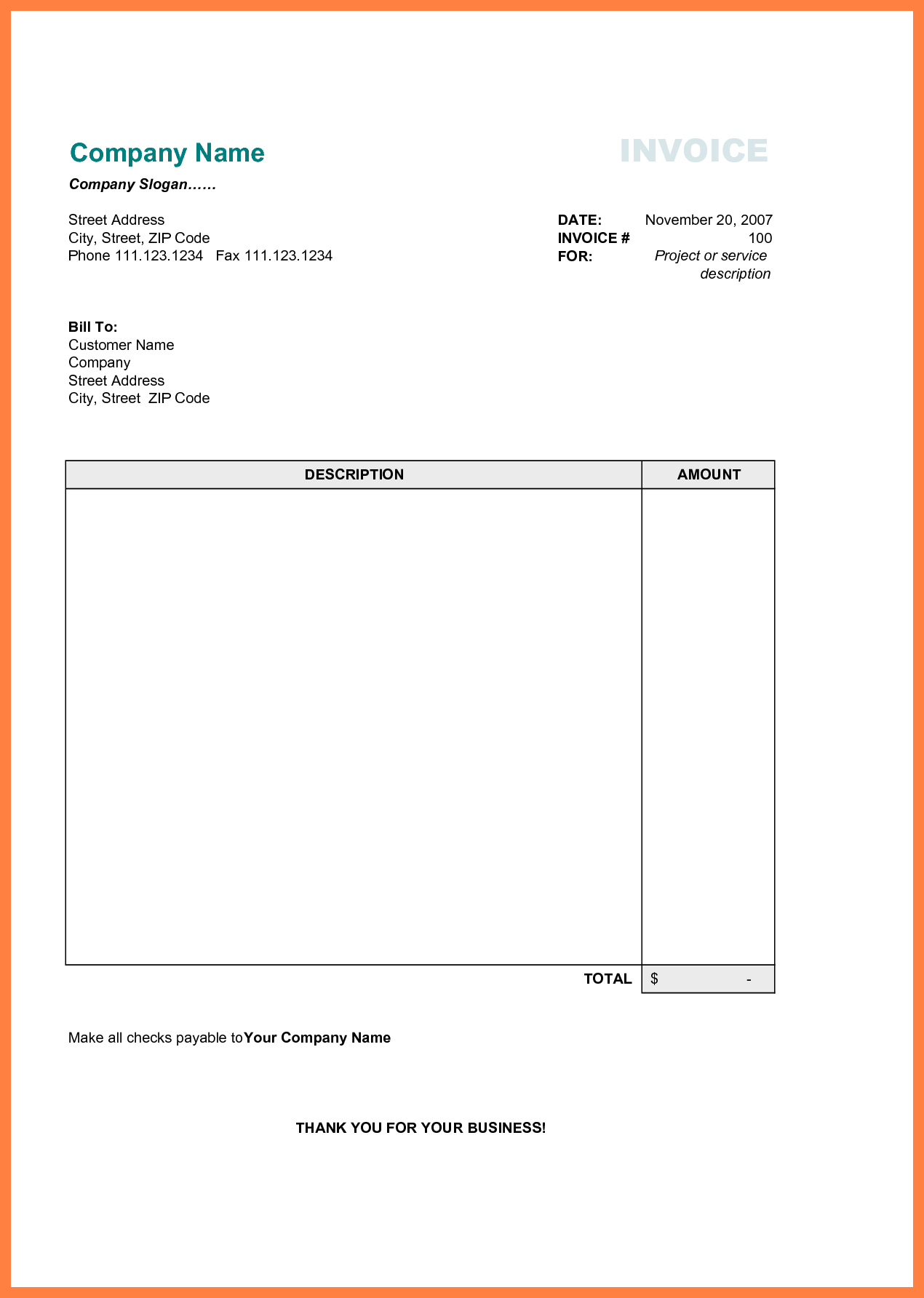 Free Printable Business Invoice Template – Invoice Format In Throughout Free Printable Invoice Template Microsoft Word