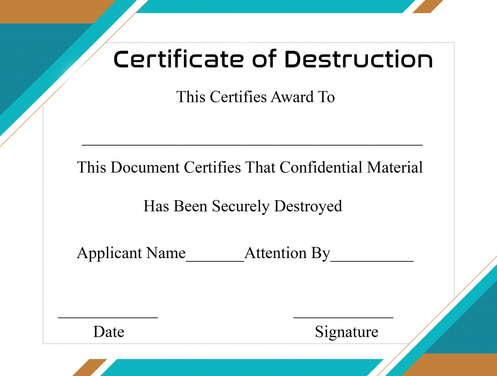 Free Printable Certificate Of Destruction Sample In Certificate Of Destruction Template