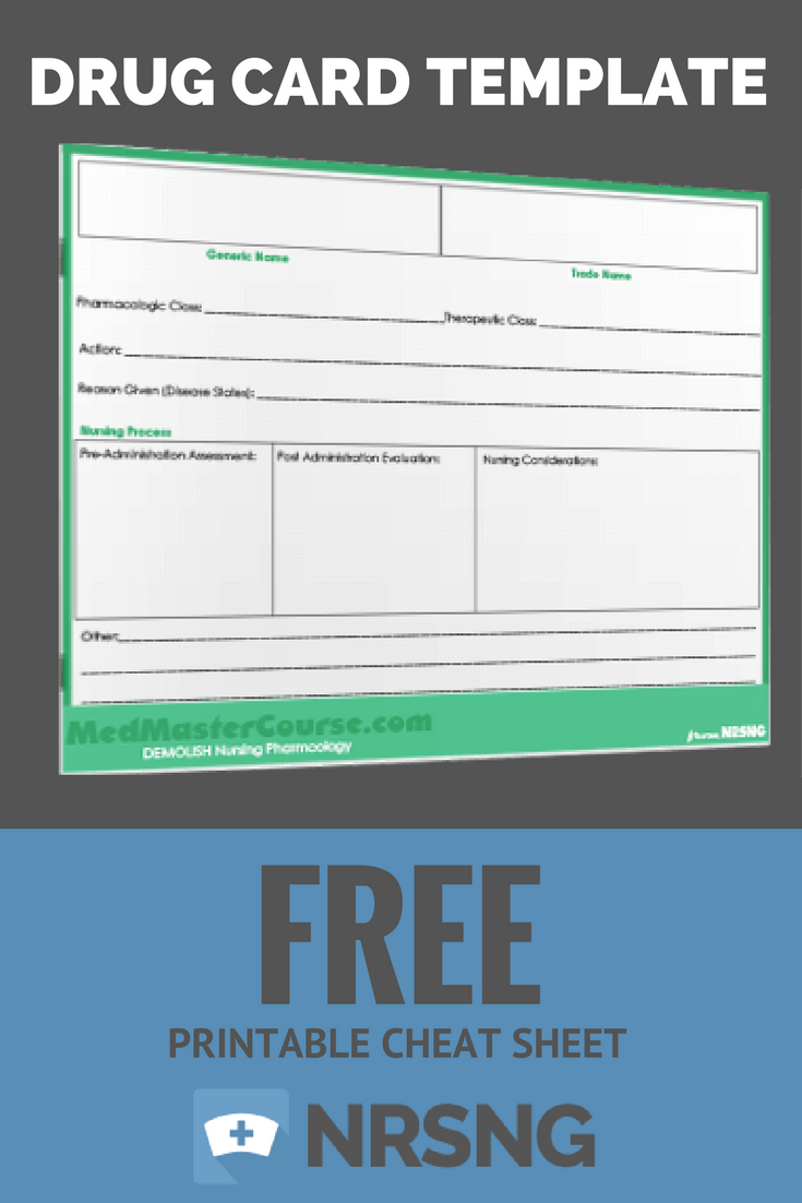 Free Printable Cheat Sheet | Drug Card Template | Nursing In Pharmacology Drug Card Template